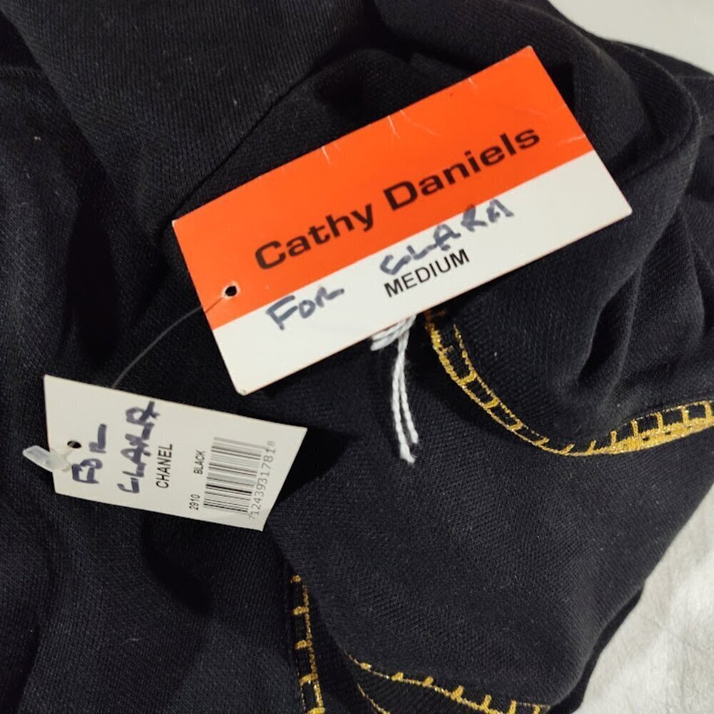 Cathy Daniels Long Sleeve Black W/Gold Trim Medium Blouse with Shoulder Pads NWT - Picture 8 of 10